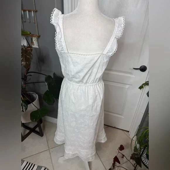 White Cotton Embroidered Eyelet Sundress | Knee Length | Like New small - Picture 8 of 13